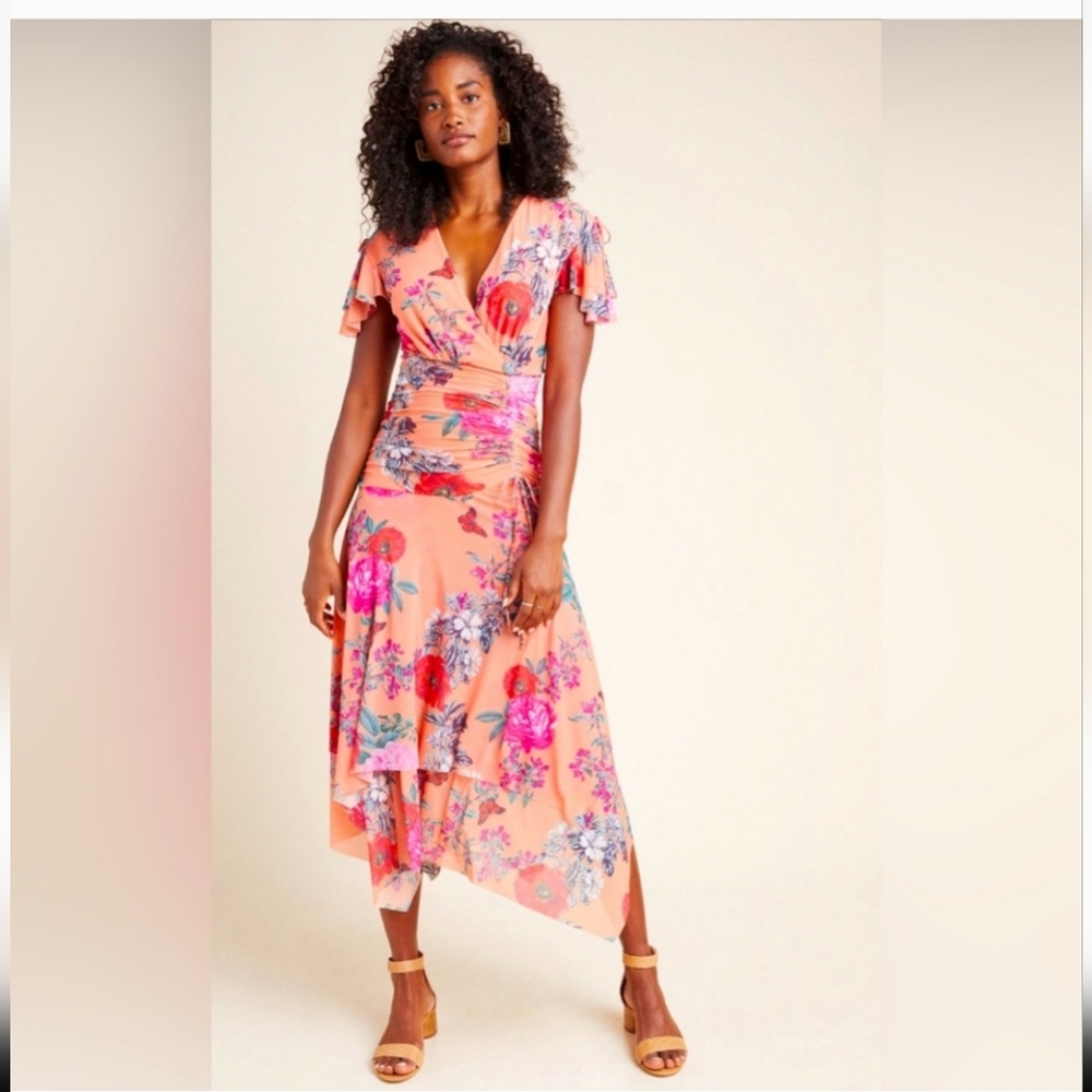 Maeve Anthropologie simone dress xs 90s style pink butterfly's